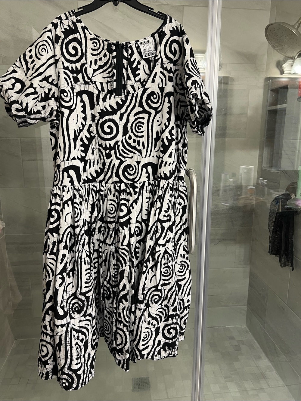 Batik Boutik Baby Doll Black & White Swirl Tiered Midi Dress